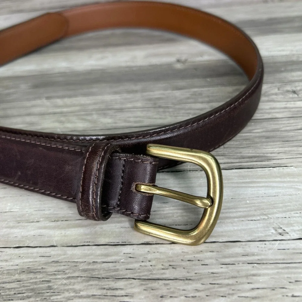 LL Bean Belt Brown 40 Mens 4037 Full Grain Leather Brass Buckle USA #212490